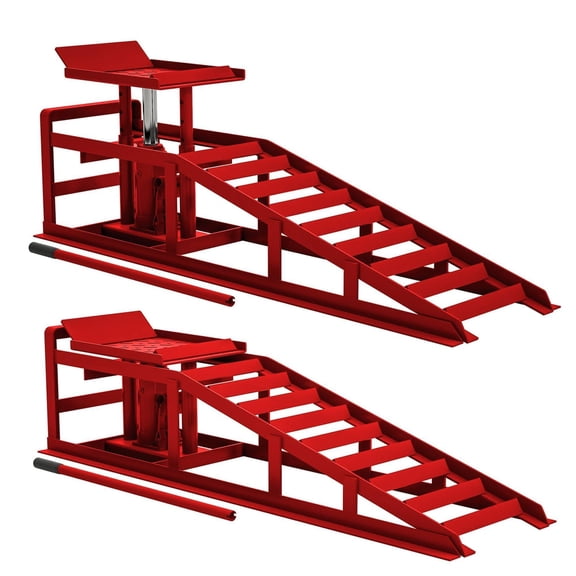 Red 2Pcs Heavy Duty 10000LBS Car Service Ramps Oil Change Maintenance Tools