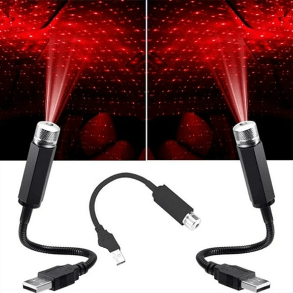 Red 2Pcs Usb Projection Light Starry Sky Ambient Light With Laser Projection, Purple Red Beam And Portable Design For Room Decor And Party Atmosphere 8.9X0.59X0.59In 0.22Lb