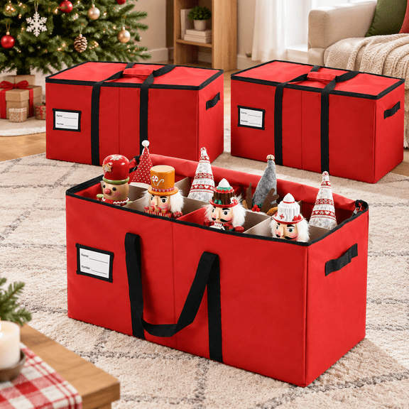 Red 3-Pack Christmas Nutcracker Storage Containers with Divided Compartments