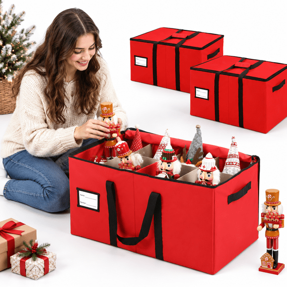 Red 3-Pack Christmas Nutcracker Storage Containers with Divided Compartments
