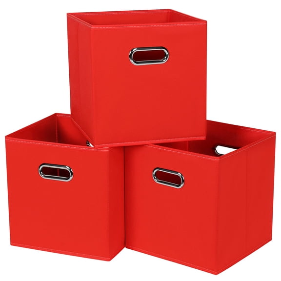 Red 3 Pack Fabric Storage Cube Organizer Bins