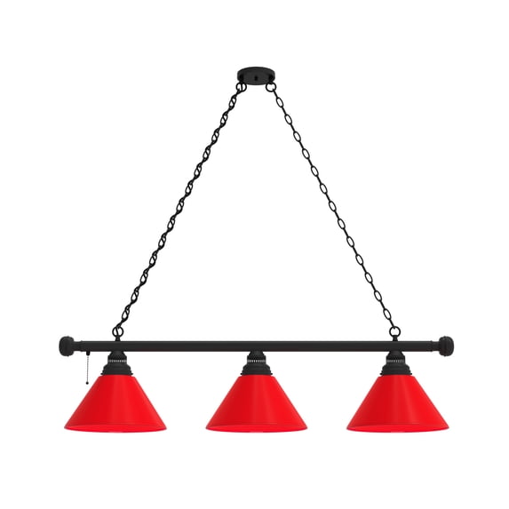 Red 3 Shade Billiard Light with Black Fixture