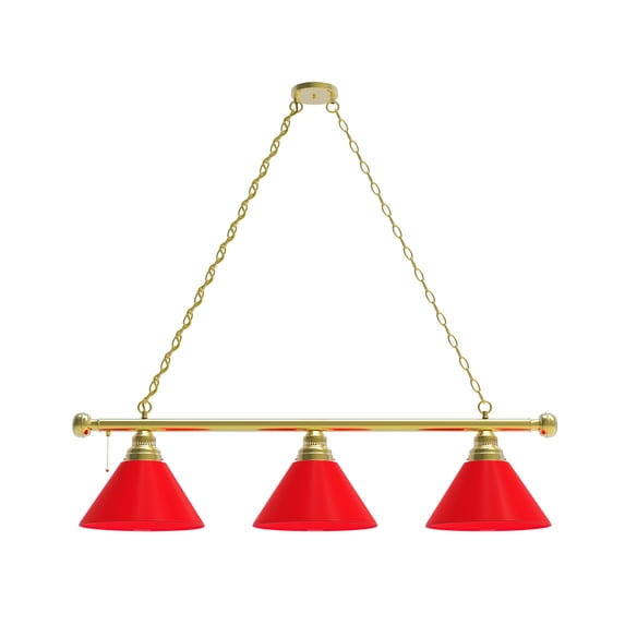 Red 3 Shade Billiard Light with Brass Fixture