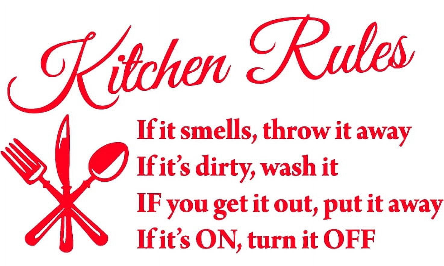 Red 31" X 19" Kitchen Rules Art Home Mural Vinyl wall art Inspirational quotes and saying home decor decal sticker