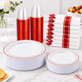 Ruby Ware Warehouse Red 350 Piece Plastic Dinnerware Set for 50 Guests, Valentines Party ...