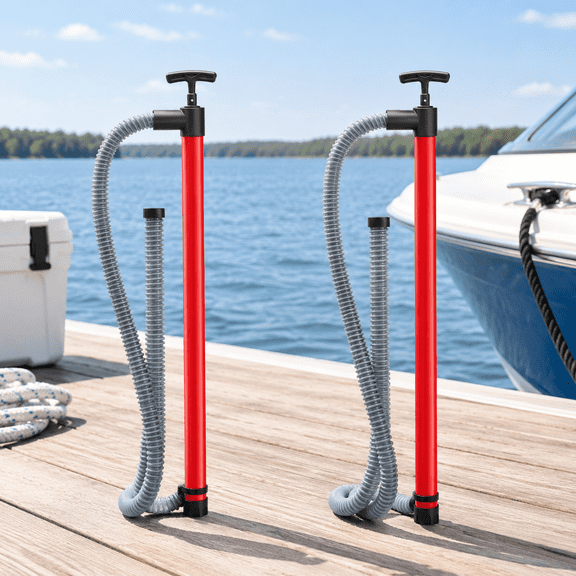 Red 36" X 72" 2 Hand Bilge Pump With Hose Portable Manual Marine Water Pump