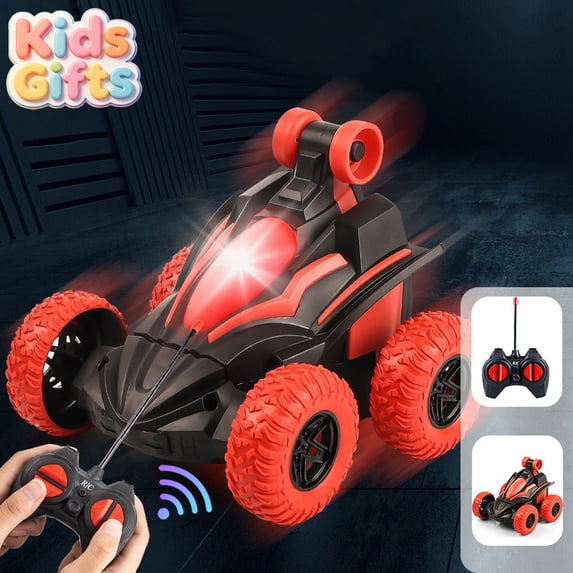 Red 360 Flip Double Sided RC Stunt Car, Remote Control Off Road Rolling Toy Vehicle with Bright LED Lights, Crash Resistant Compact Car, Christmas Birthday Gift for Kids Boys Girls Ages 3+
