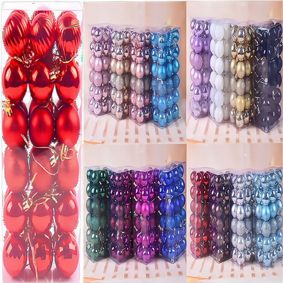 Red 36PCS 1.57" Christmas Tree Ball Shatterproof Plastic Christmas Bulbs Hanging Home Party Ornament Sets Decor 4CM Clearance(Combo of 6 Ball)