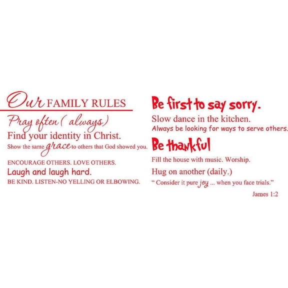 Red 37" x 50" Our Family Rules... Vinyl wall art Inspirational quotes and saying home decor decal sticker