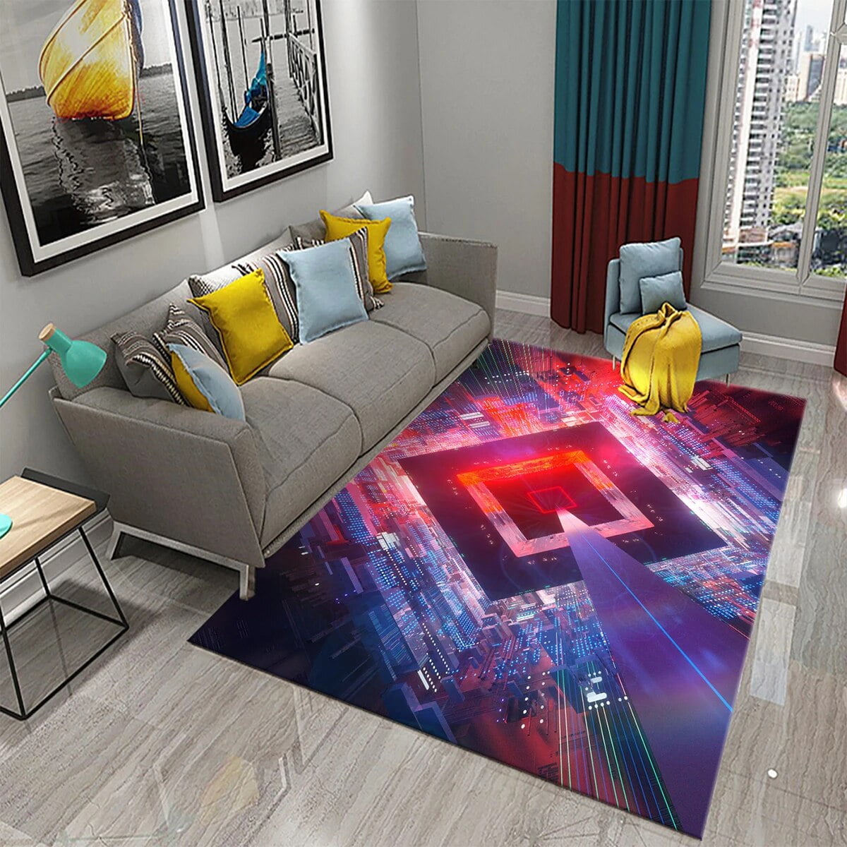 Red 3D Abstract Carpet Modern Geometric Rug for Women Adults Spatial ...