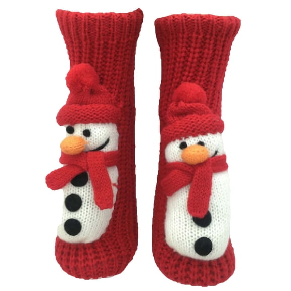 Red 3D Cartoon Anti-Slip Knitted Socks For Adults Thick Winter Warm House Socks Cotton Material Free Size In Classic Red Color