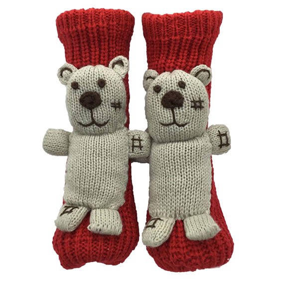 Red 3D Cartoon Anti Slip Wool Socks Floor Socks Bear Pattern For Women Winter Warm Knitted Socks Polyester Material Free Size 9.06-9.45 Inch Foot Length Red