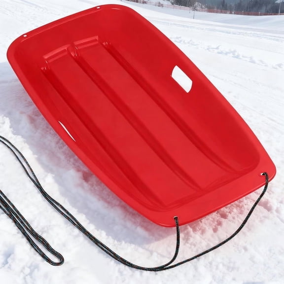 Red 3FT Toboggan Sled with Tow Rope, Heavy-Duty Snow Sled for Kids & Adults, Winter Toys for Family Outdoor Activities