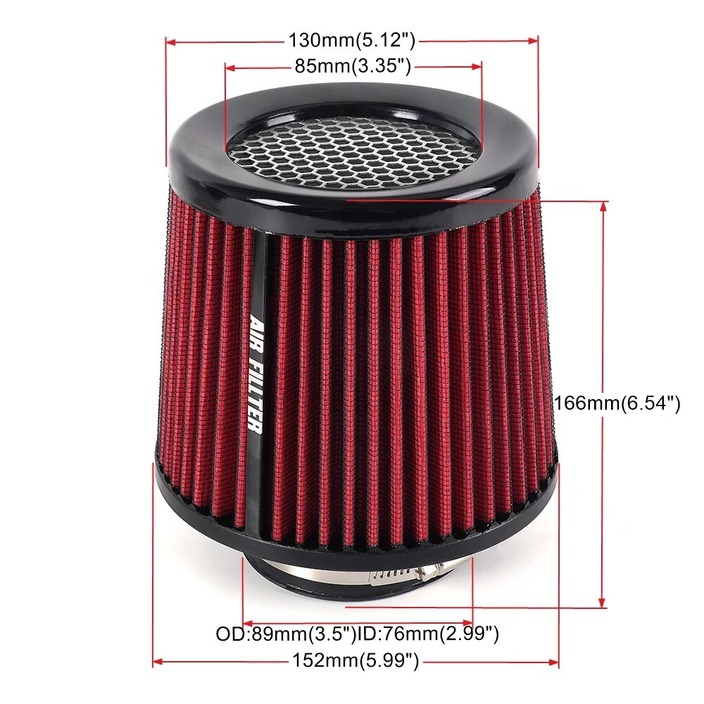 ANNX 3' Red Dry Air Filter Intake Cone – 76mm Inlet With Dust Cover