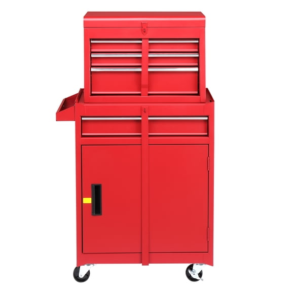 Red 4-Drawer Rolling Tool Chest with Cabinet, Lockable Steel Tool Cart with Wheels, 330 lbs Capacity, 2-in-1 Detachable Tool Storage Organizer for Garage Workshop