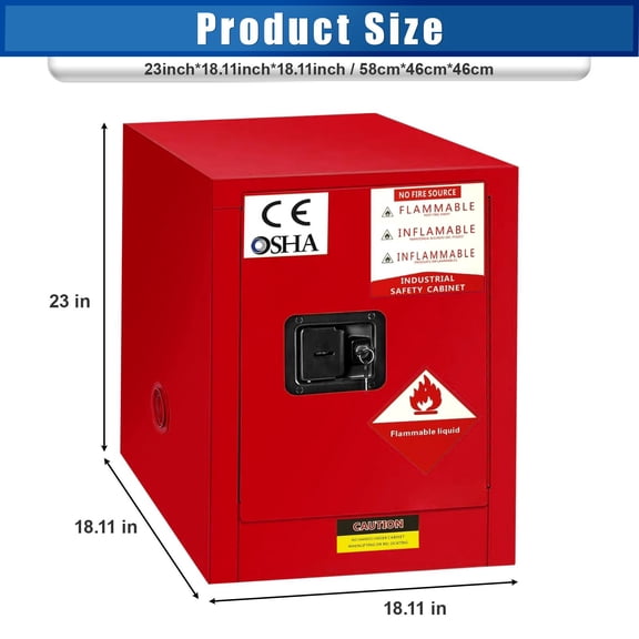 Red 4 Gallon Safety Cabinet for Flammable Liquids with 3-Point Lock & Adjustable Shelf, Double-Layer Hazardous Storage Cabinet, for Industrial Factory Auto Shop