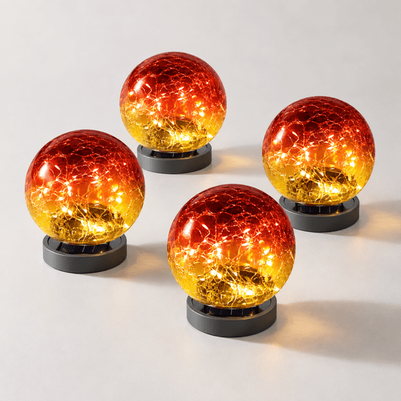 Red 4 Globes Solar Landscape Walkway Lights Outdoor Garden Orbs
