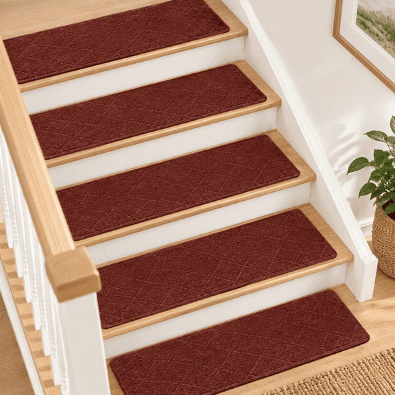 Red 4 Non Slip Stair Treads For Wooden Steps Smooth Surfaces