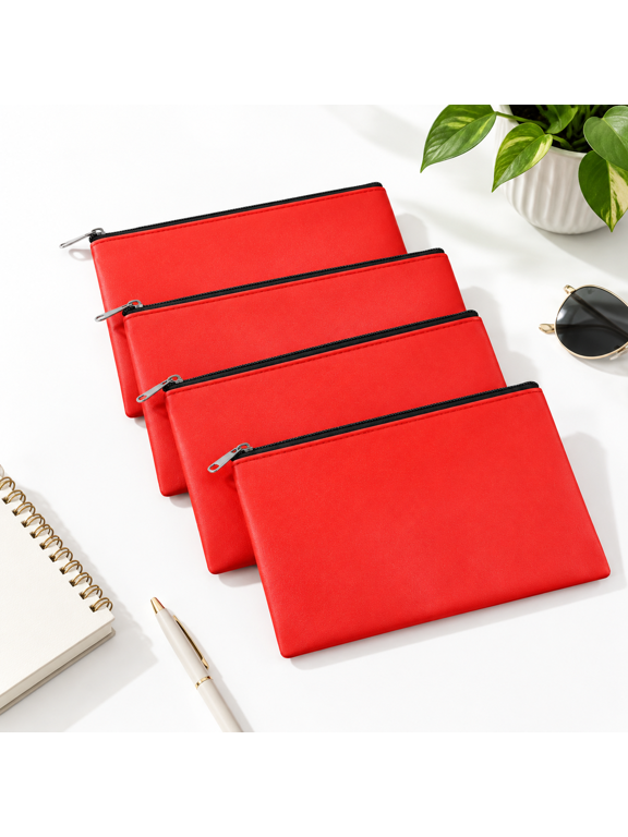 Red 4 Pieces PU Leather Zippered Waterproof Storage Pouch for, Checks and Tools