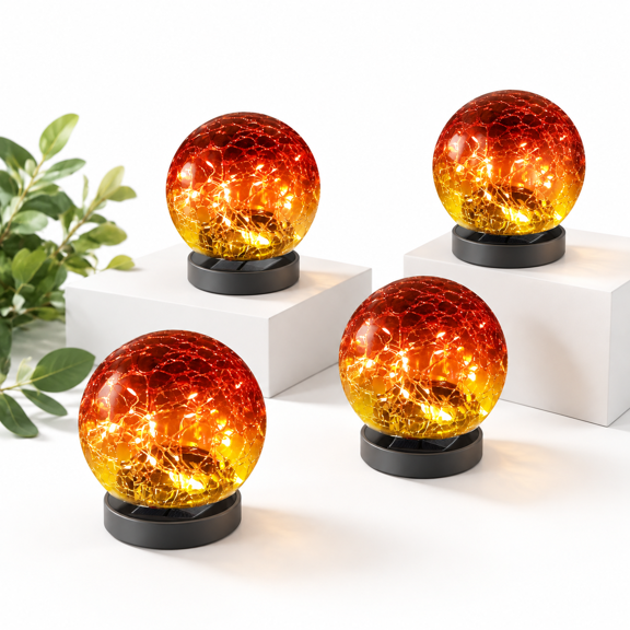 Red 4 globes Solar Globe Landscape Walkway Lights Outdoor Waterproof