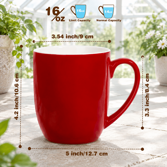 Red 4-pack 16oz Large Ceramic Coffee Mugs Set For Tea And Hot/Cold Beverages