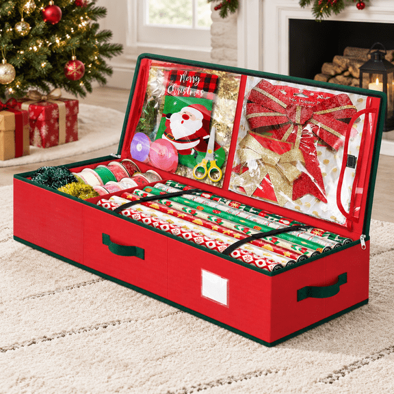Red 40 Inch Gift Wrap Organizer Storage Container with Pockets