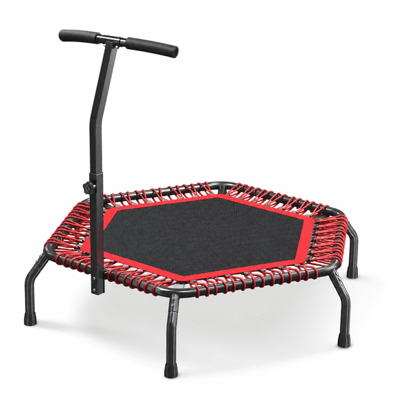 Red-48in Hexagon Rebounder Trampoline for Adult Indoor Outdoor Workout