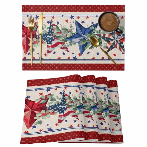 Red 4th of July Placemats Set of 6 Independence Day Star Vintage Place Mats Indoor Wipeable Table Mats Washable Cloth Dining Table Placemats for Kitchen Holiday Party Home Decor 13x19 Inch