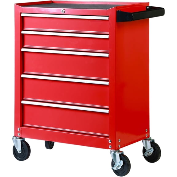 Red 5-Drawer Rolling Tool Chest with Locking System and Drawer Liners