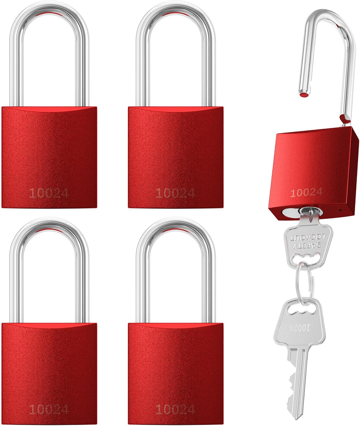Red 5-Pack Lockout Tagout Lock with Keyed Alike OSHA Loto Safety Keys ...