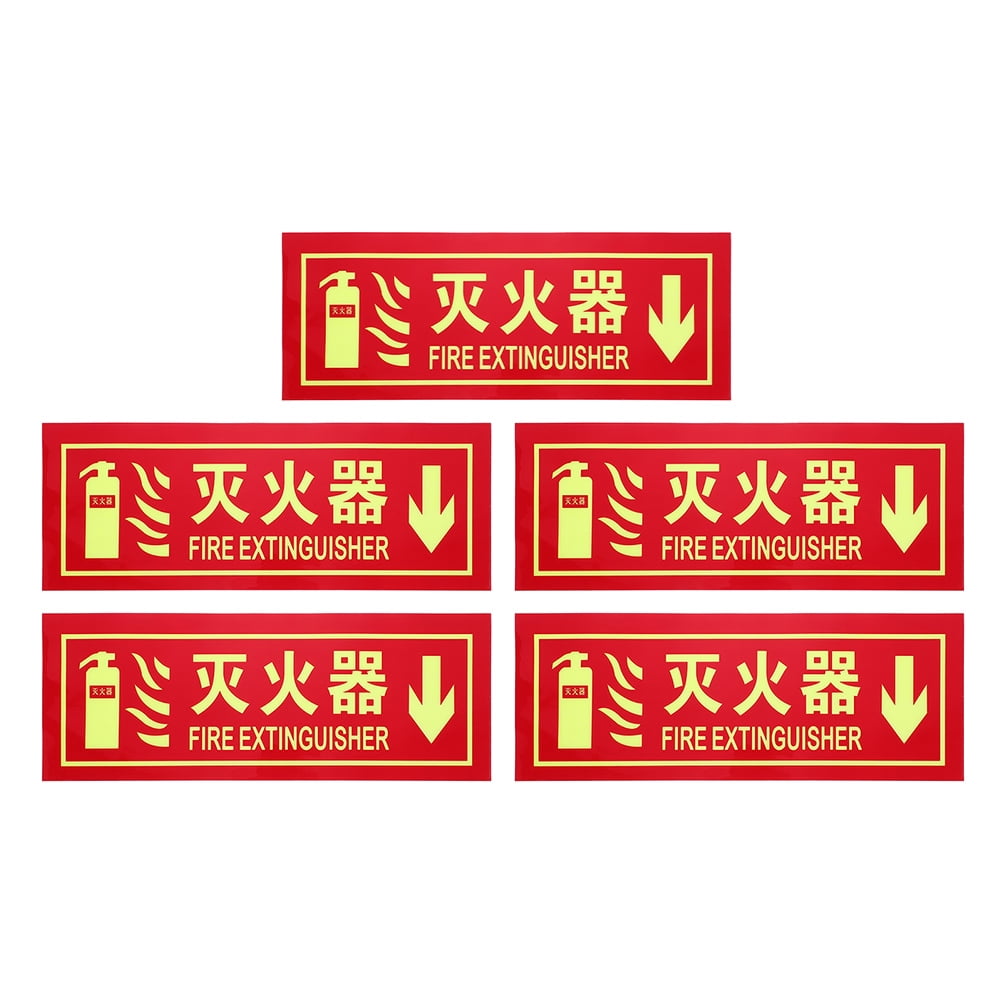 Red 5 Pcs Emblems Safety Signs Fire Extinguisher Stickers Extinguishers