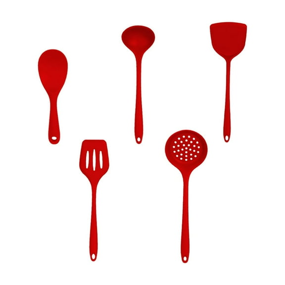 Red 5-Piece Silicone Kitchen Utensil Set With Heat Resistant Spatula, Spoon And Ladle, Non-Scratch Design For Cooking And Baking, Easy To Clean And Dishwasher Safe, 12X8X3In 1.2Lb