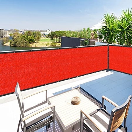Red 5' X 10' Balcony Deck Fence Privacy Screen Cover Panel Shade Cloth Fabric For Chain Fence Patio Pool Railing Driveway Walkway Porch Playground Dog Kennel Residence Use