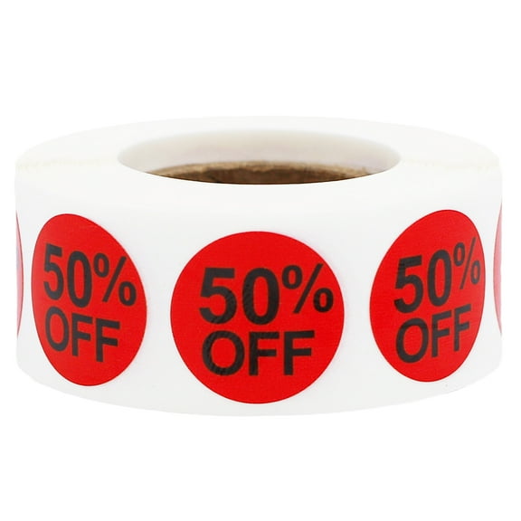 Red 50%Off Circle Stickers | 0.75" Inch Round | 500 Pack
