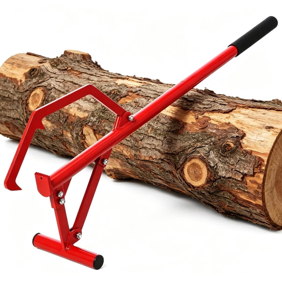Red 51Inch HeavyDuty Steel Timberjack Log Lifter Cant Hook, Adjustable DualTooth Gripping Hook