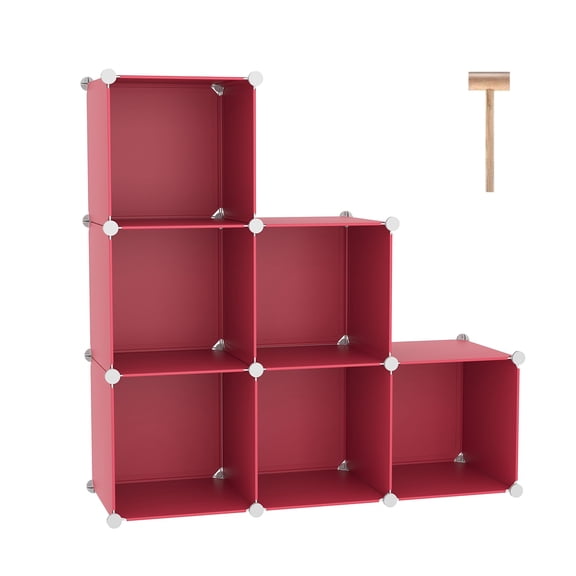 Red 6-Cube Modular Stackable Shelving Unit For Home Storage