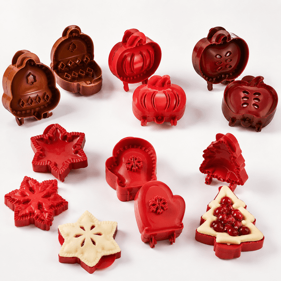 Red 6-Pack Mini Pie Molds Hand Pocket Press Maker For Baking