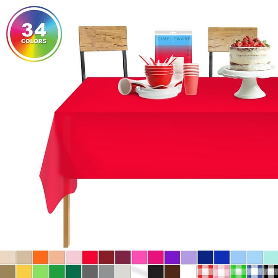 Red 6 Pack Standard Disposable Plastic Party Tablecloth 54 Inch. x 108 Inch. Rectangle Table Cover By Zimpleware