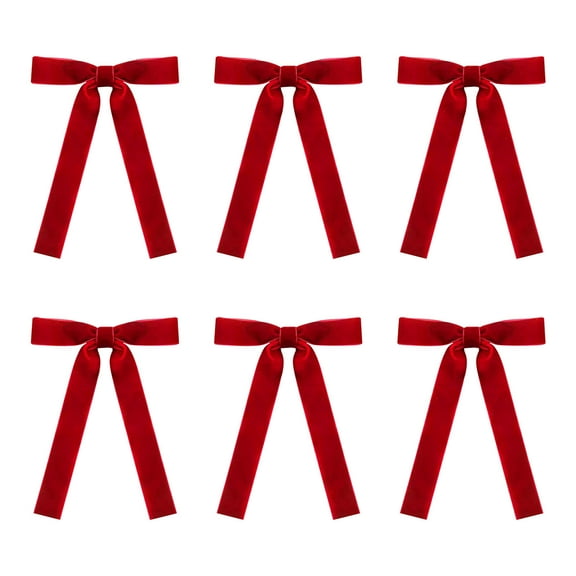 Red 6-Pack Velvet Christmas Bow Ties, Tree Decoration For Holiday Styling