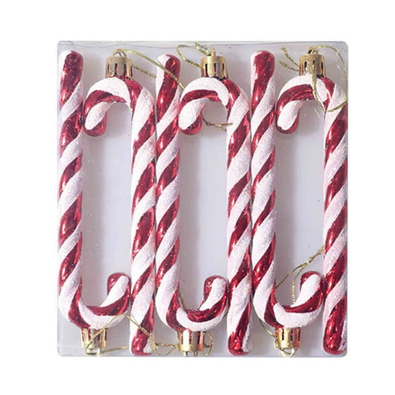 Red 6Pcs Christmas Candy Cane Ornaments Shatterproof Plastic Hanging Decor For Xmas Tree Holiday Home Party, 14X13Cm, Festive Striped Design With String Loop, 0.4Lb