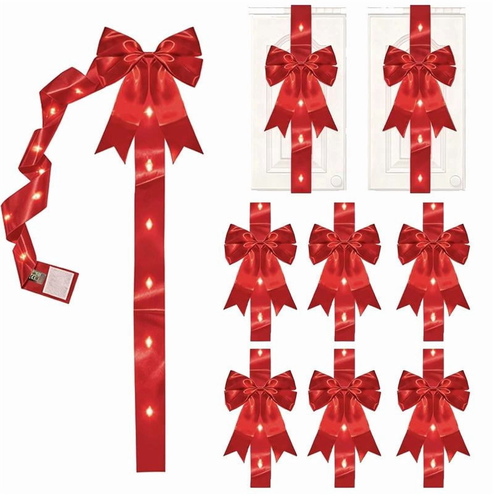 Red 6Pcs Lighted Ribbon Bows for Kitchen Cabinets,LED Christmas Bow ...