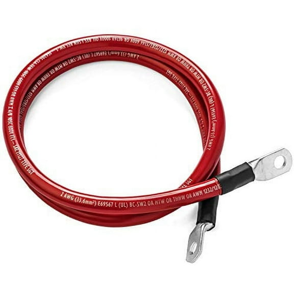 Red 8 Foot 2/0 AWG Battery Cable by Spartan Power Positive Only (8 FT 3/8" Ring Terminals)