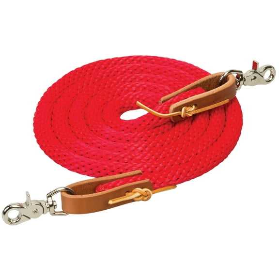 Red 8 Ft Weaver Horse Poly Roping Reins W/ Leather Laces Loop Ends