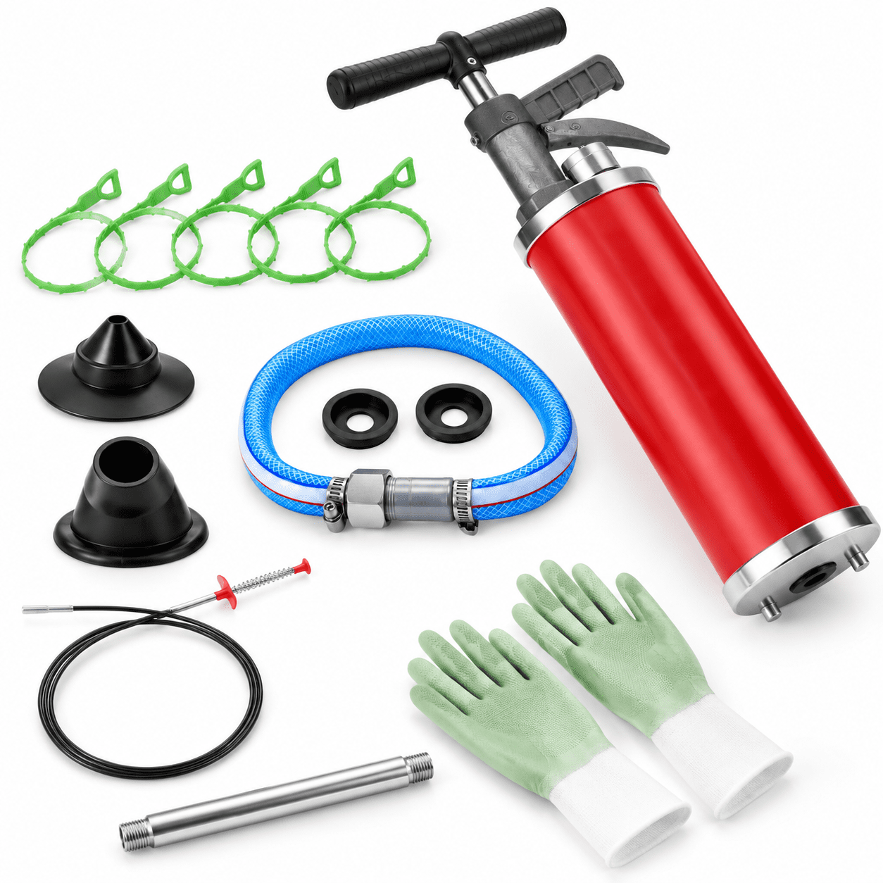 Red Pluger Red 8-Piece Toilet Plunger Kit For Sink Shower Kitchen Clog Remover ...