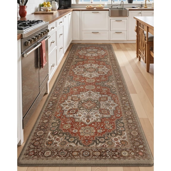Red 87"L x 24"W x 0.4"Th Kitchen Mat Anti Cushioned Memory Foam Padded Standing PVC Rug