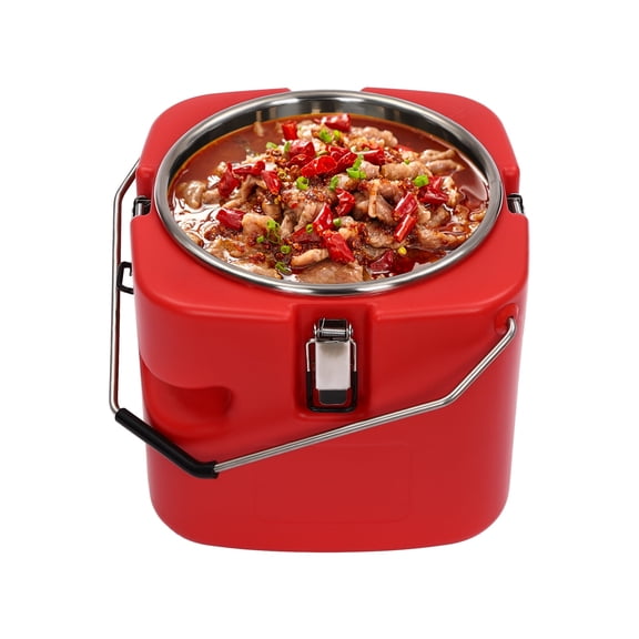 Red 9.5L/2.5gal Insulated Soup Container, Commercial Food Warmer for Hot or Cold Food, Hot Box for Catering, Food Cooler with 4 Buckles, Handles & Lid, Soup Carrier for Restaurant, Canteen,Home