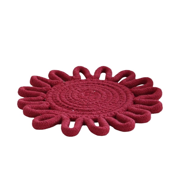 Red A Cotton Woven Heat Thermal Flower Shaped Pot Mat for Kitchen Dining Table Handmade Rope Pad for Hot Dishes