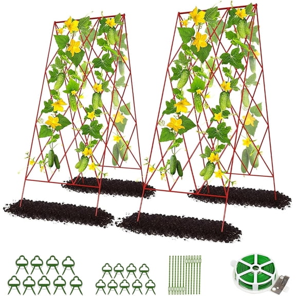 Red A-Frame Metal Garden Trellis, 2 Pack, PVC-Coated Steel, Perfect for Cucumbers, Squash, Peas, Flowering Vines