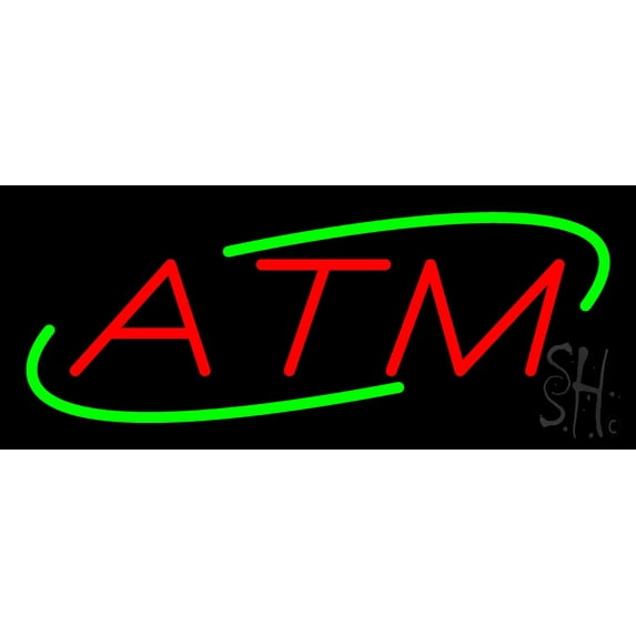 Red ATM LED Neon Sign 6 x 15 - inches, Black Square Cut Acrylic Backing, with Dimmer - Bright and Premium built indoor LED Neon Sign for Defence Force.