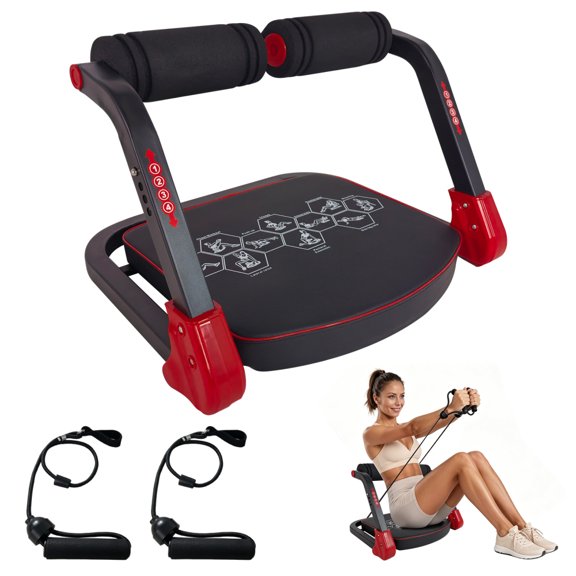 Red Ab Core Trainer with Resistance Bands, 3-Level Adjustable Sit-Up Machine, Foldable Home Gym Equipment, 330LBS Capacity